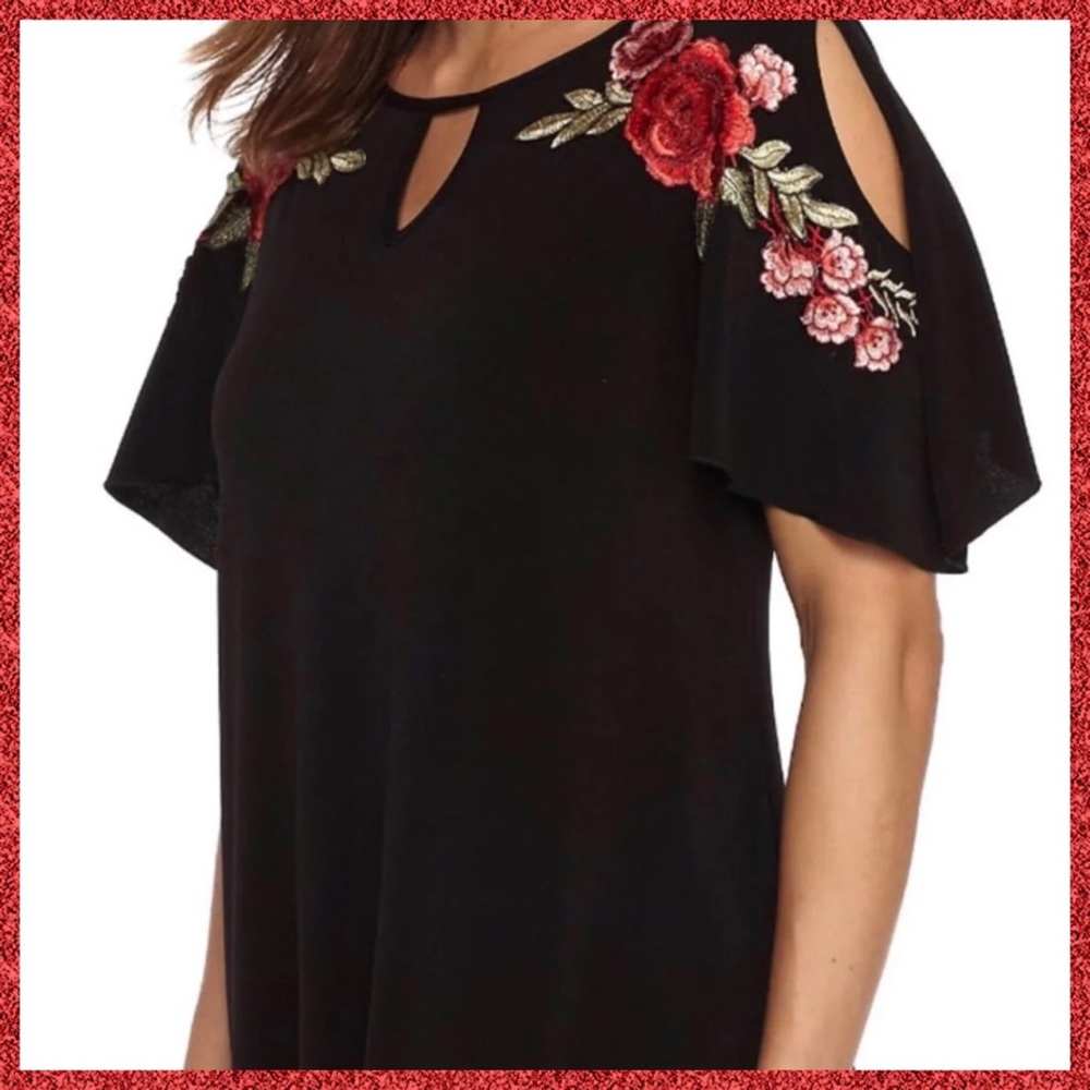 Black Cold Shoulder Embroidered Top - NWT